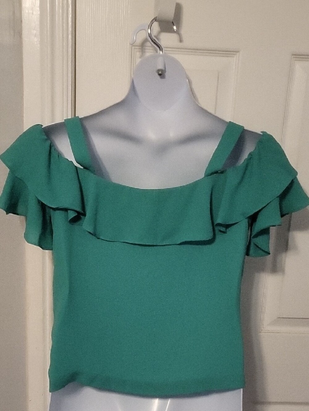 J. Crew Bright Green Ruffle Cold-Shoulder Top - Picture 8 of 12